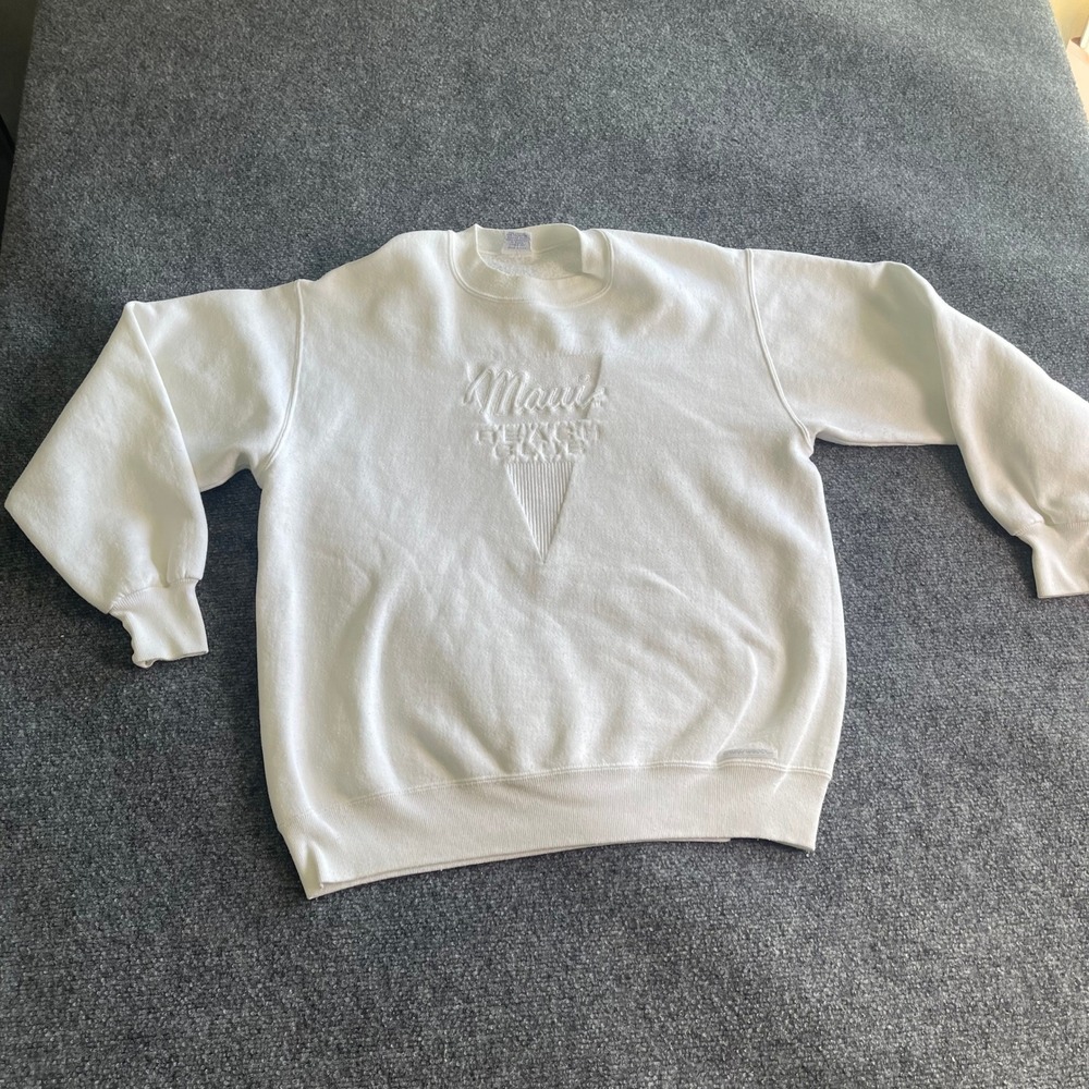 Vintage Crazy Shirt Hawaii Maui Beachβ Club Embossed Sweatshirt White Large 90s